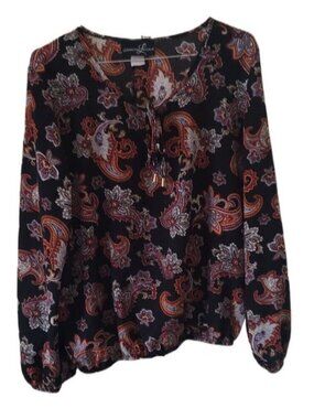 Lexington Avenue Black Paisley 3/4 Sleeve Blouse
